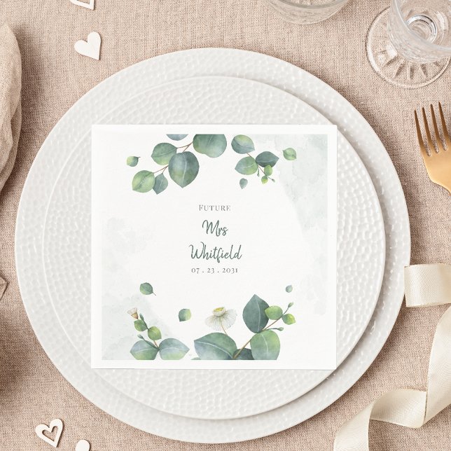 Möhippa Grey Eucalyptus Framtiden Fru Papper Pappersservett (Eucalyptus Greenery Script Bridal Shower Paper Napkin)