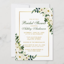 Möhippa Grönt Vattenfärgen Blommigt Guld Inbjudan