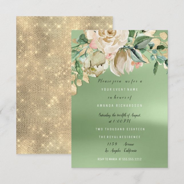 Möhippa Guld Meadow Paint Flowers Ivory Inbjudningar (Fram/baksida)