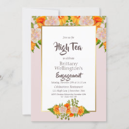 Möhippa Guld  Rosa Blommigt High Tea Inbjudningar