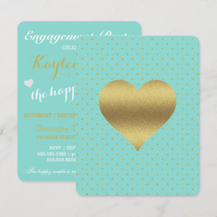 Möhippa Guld & Teal Blue Polka dots Party Inbjudningar