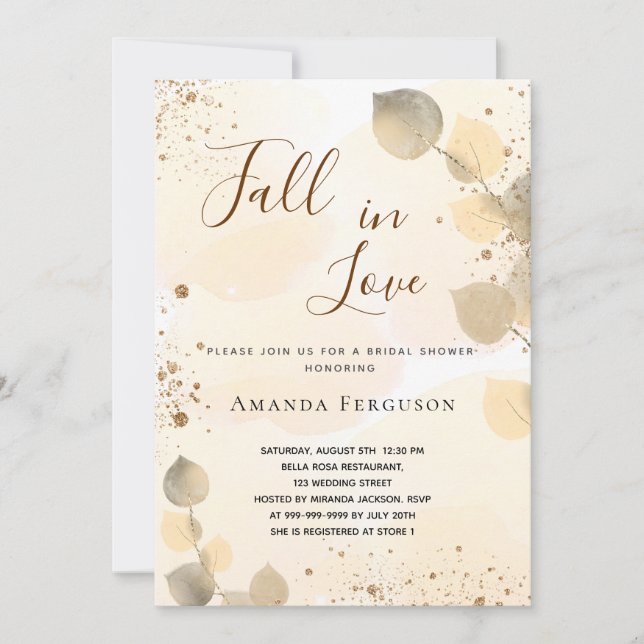 Möhippa gyllene eukalyptus glitter fall inbjudningar (Framsida)