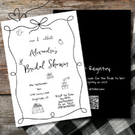 Möhippa Hand plockade Black White Whimsical Inbjudningar