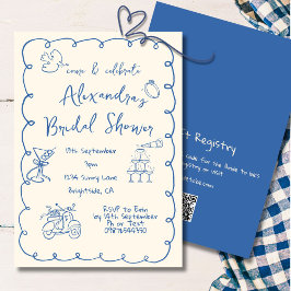 Möhippa Hand plockade Blue Cream Whimsical Inbjudningar
