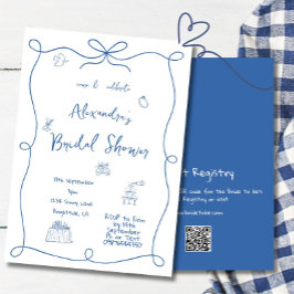 Möhippa Hand plockade Fransk Blue Whimsical Inbjudningar