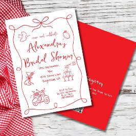 Möhippa Hand plockade Red White Whimsical Inbjudningar