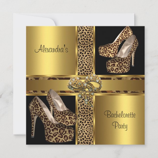 Möhippa Hi Heel skor Leopard Guld 2 Inbjudningar (Framsida)