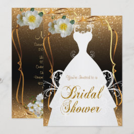 Möhippa i guld- glitter- och vitblommor inbjudningar