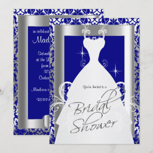 Möhippa i Royal Blue Damask och Silver Inbjudningar