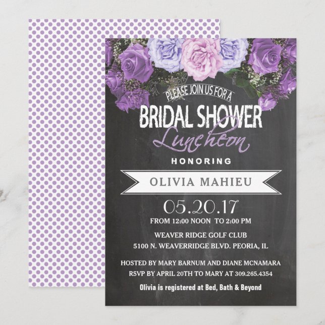 Möhippa i vintagelilaro inbjudningar (Fram/baksida)