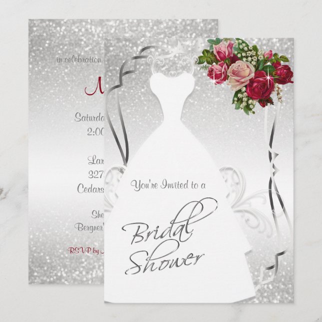 Möhippa i Vita och Silver Glitter Inbjudningar (Fram/baksida)