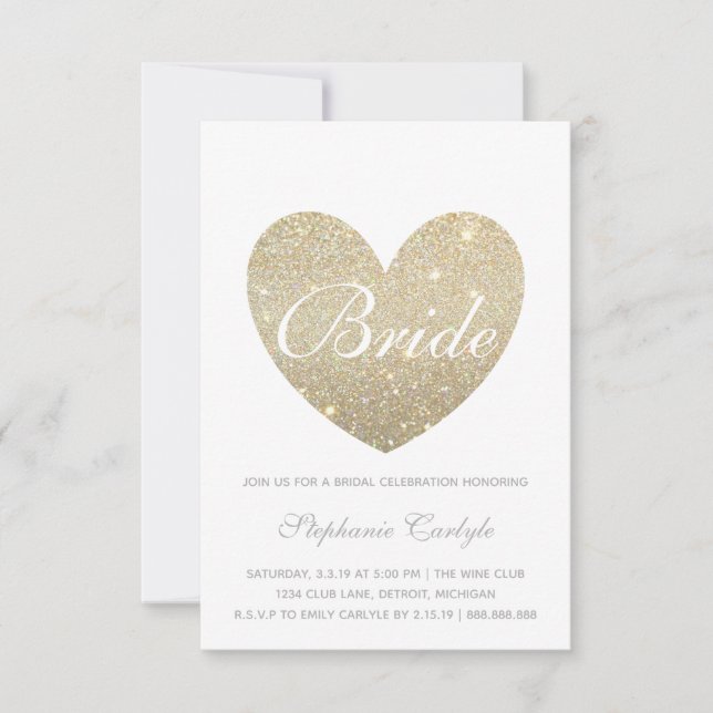Möhippa Inbjudan | Guld Heart Fab Bride-skript (Framsida)