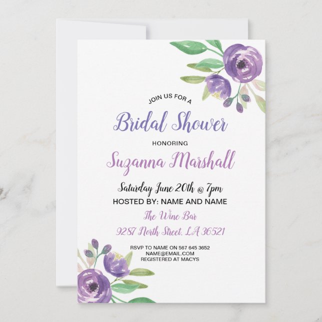 Möhippa Inbjudan Lila Flower Blommigt Lilac (Framsida)