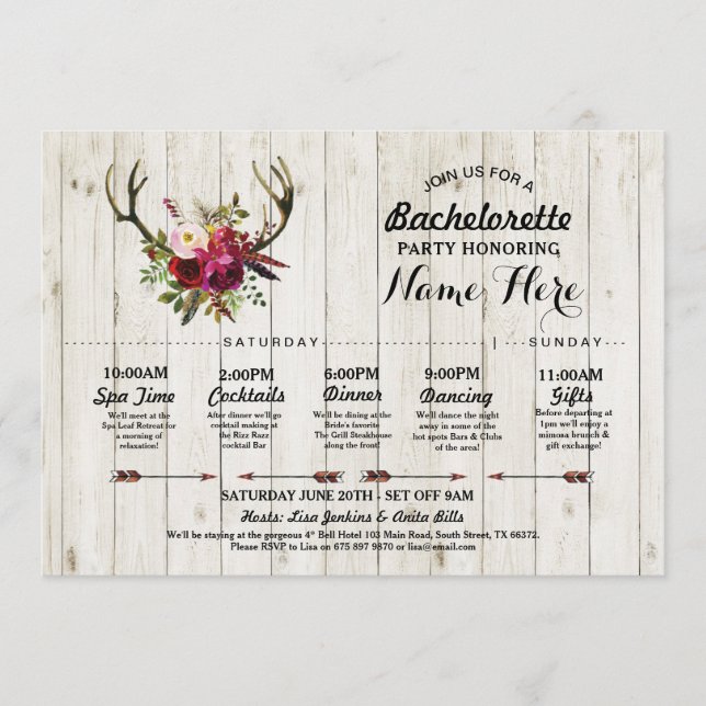 Möhippa Itinerary Bachelorette Antler Rustic Program (Framsida)