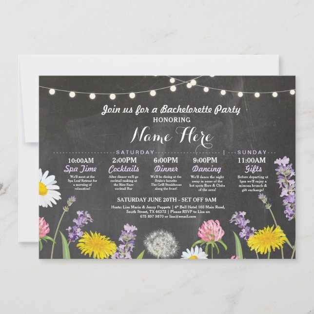 Möhippa Itinerary Bachelorette Vild Flowers Inbjudningar (Framsida)