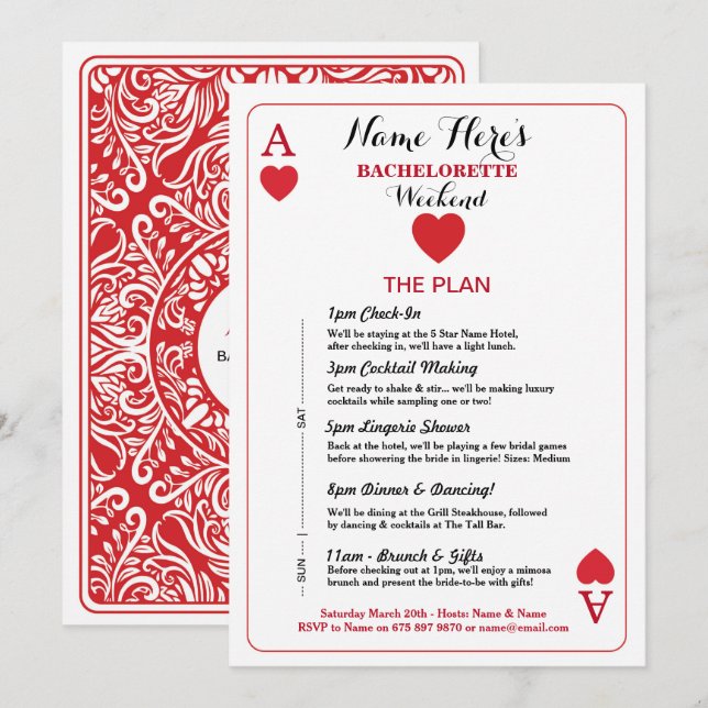 Möhippa Itinerary Las Vegas-kort Inbjudan (Fram/baksida)