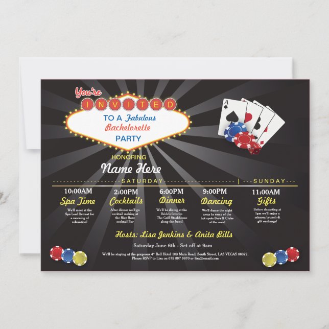 Möhippa Itinerary Las Vegas LV Bachelorette Inbjudningar (Framsida)