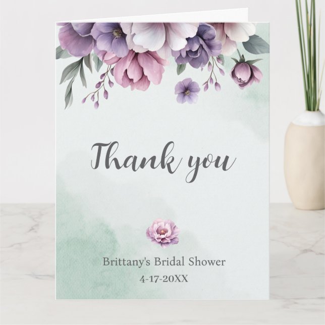 Möhippa Lavender & Grönt Blommigt Tack Kort (Framsida)