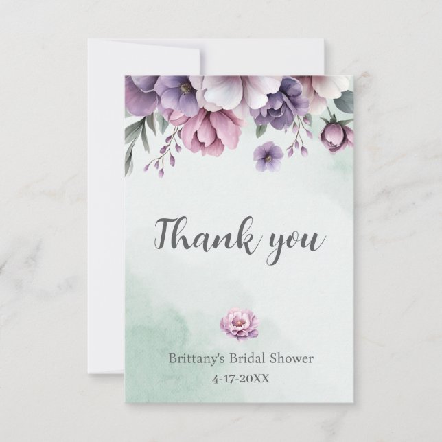 Möhippa Lavender & Grönt Blommigt Tack Kort (Framsida)