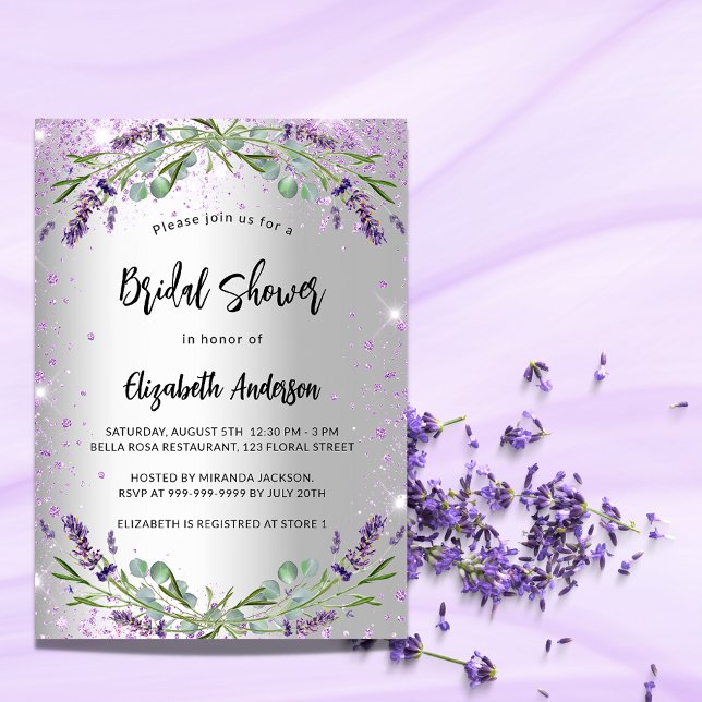 Möhippa lavender silver eucalyptus blommigt inbjudan vykort (Skapare uppladdad)