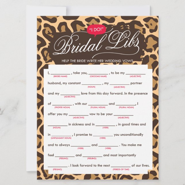Möhippa Libs Bachelorette Party-spelkort (leopard) Inbjudningar (Framsida)