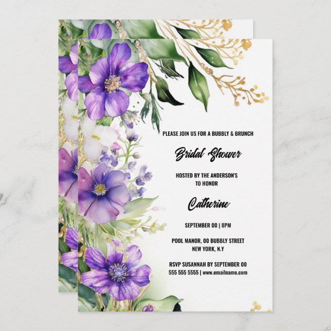 Möhippa lila wildblommor sommar blommigt inbjudningar (Fram/baksida)