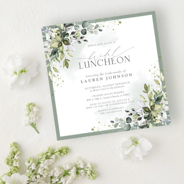 Möhippa Luncheon Blommigt Dusty Blue Eucalyptus Inbjudningar (Skapare uppladdad)