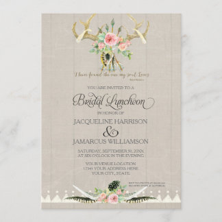 Möhippa Luncheon BOHO Feather Hjort Antler Rosor A Inbjudningar