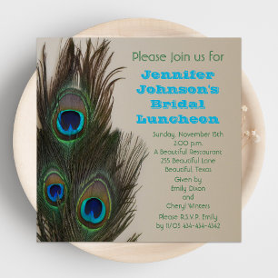 Möhippa Luncheon Call - Peacock Feathers Inbjudningar