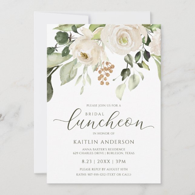 Möhippa Luncheon Greenery Foliage White Inbjudningar (Framsida)