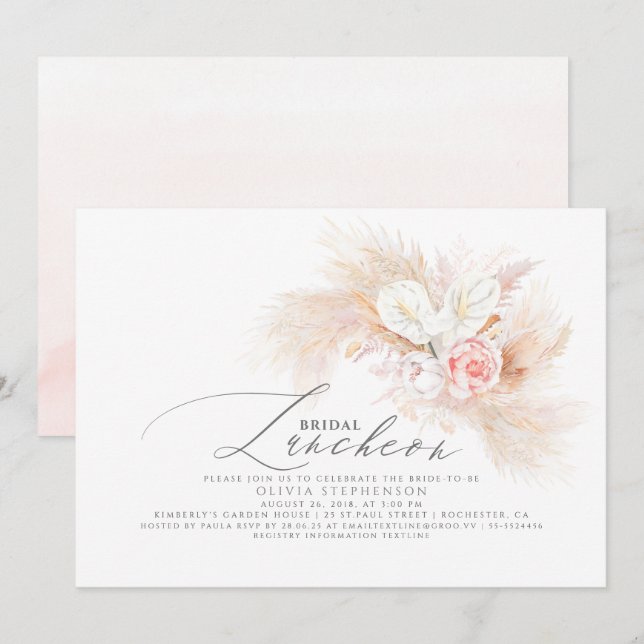 Möhippa Luncheon Pampas Grass Blommigt Exotic Show Inbjudningar (Fram/baksida)