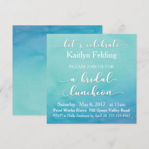 Möhippa Luncheon Teal & Blue Watercolor Ombre Inbjudningar