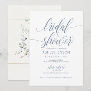 Möhippa Luxe Calligraphy Dusty Blue Blommigt Inbjudningar