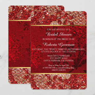 Möhippa Luxury Guld Red Snöre Sparkly Inbjudningar