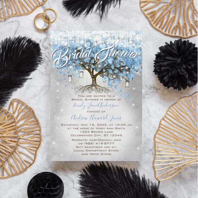 Möhippa Mason Burk Blue Heart Löv Träd Inbjudningar (Skapare uppladdad)