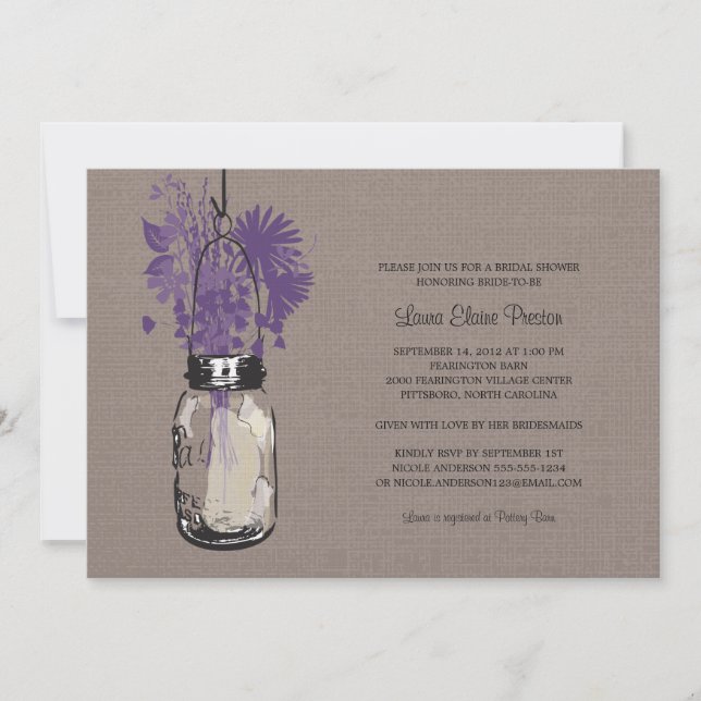 Möhippa Mason Burk och Wildblommor Inbjudningar (Framsida)