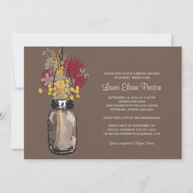 Möhippa Mason Burk och Wildblommor Inbjudningar (Framsida)