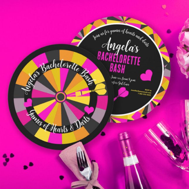 Möhippa med Dart och Hjärtan-lekar Inbjudningar (Skapare uppladdad)