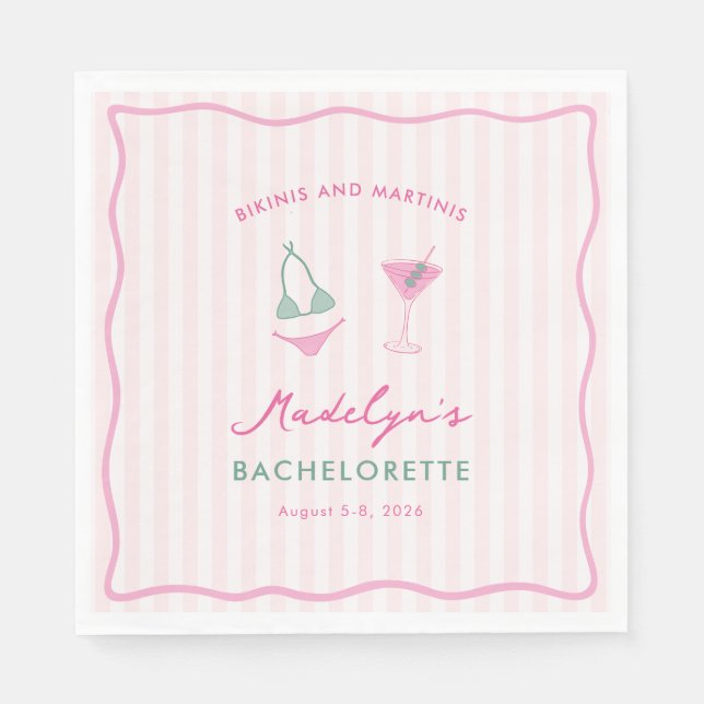 Möhippa med Doodle-bikinis och martini Pappersservett (Framsidan)
