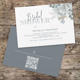 Möhippa med enkel Blommigt, blå QR-kod Karta Inbjudningar