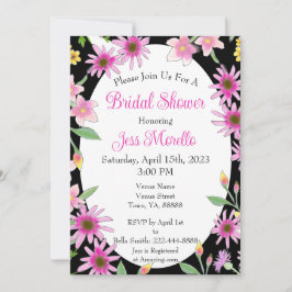 Möhippa med fet Blommigt, svart Rosa, vattenfärg Inbjudningar