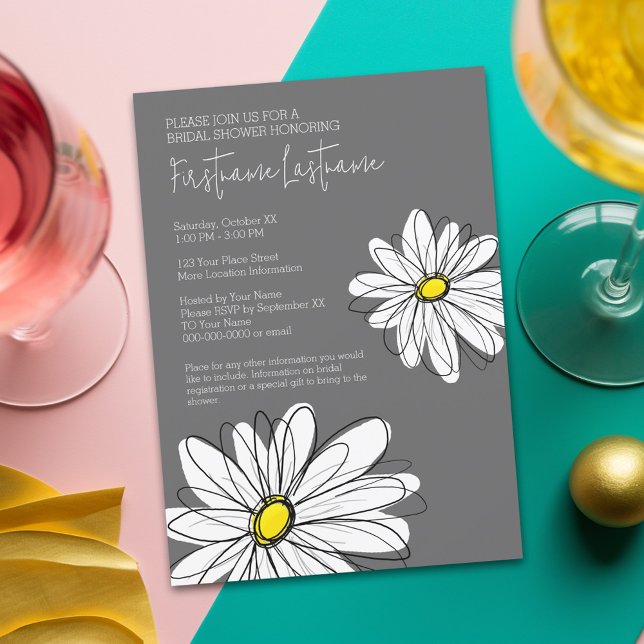 Möhippa med moderna Daisy Inbjudningar (Bridal Shower Invitation with Whimsical Daisies)