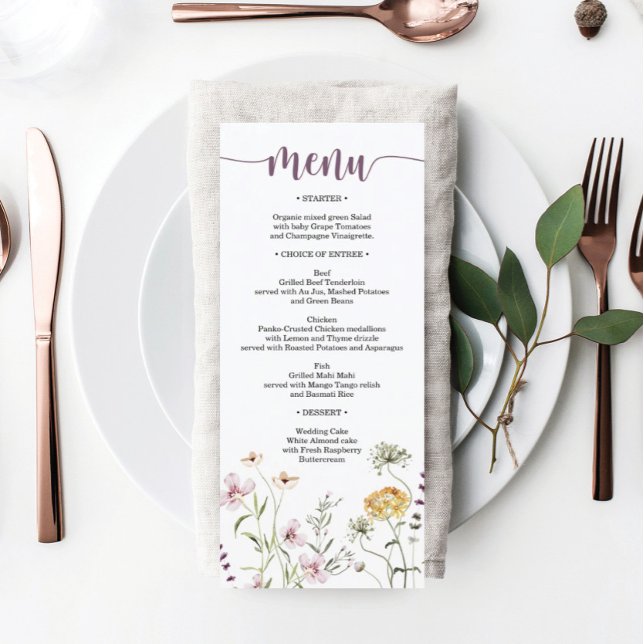 Möhippa Menu för Rustic Wildblomma Bröllop Meny (Skapare uppladdad)