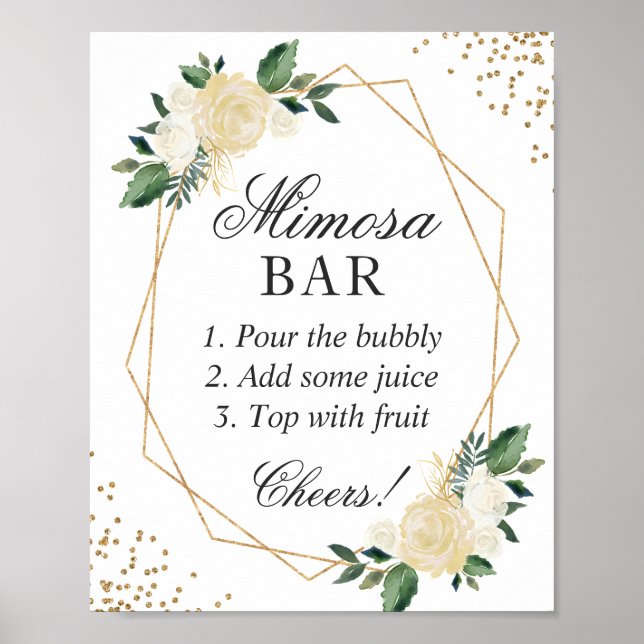Möhippa Mimosa Pub White Grönt Guld Blommigt Poster (Framsidan)