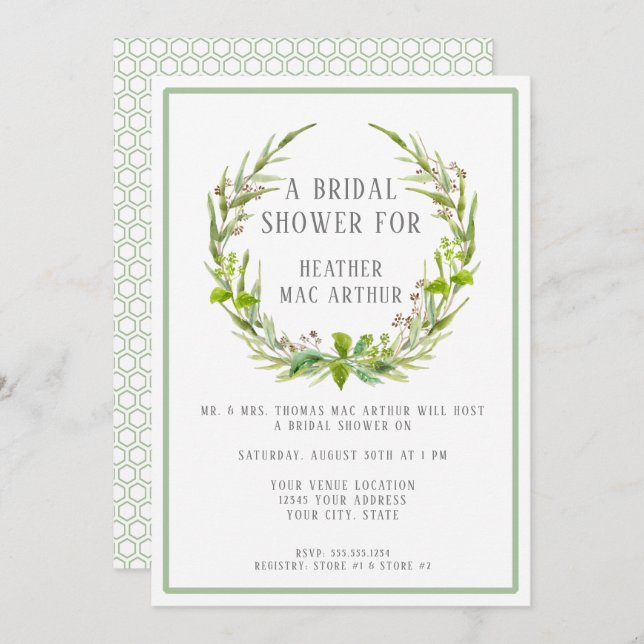 Möhippa Modern Watercolor Löv Wandeans Grönt Inbjudningar (Fram/baksida)