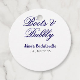 Möhippa namnet purpleplace med stövlar & bubbel gåvor etiketter