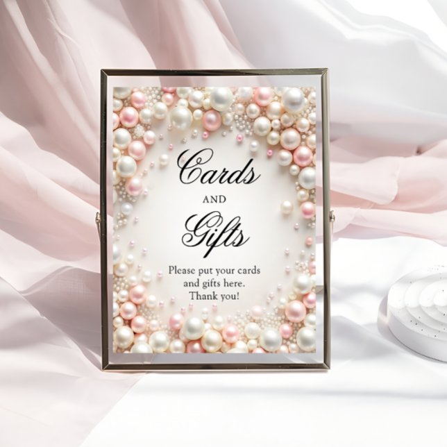 Möhippa- och presentkort för rosa och vita pärlor poster (Skapare uppladdad)