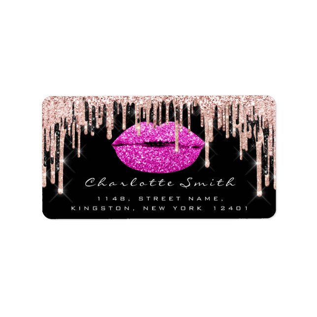 Möhippa OSA Kiss Ro Läppar Rosa RoseGlitter Makeup Adressetikett (Framsidan)