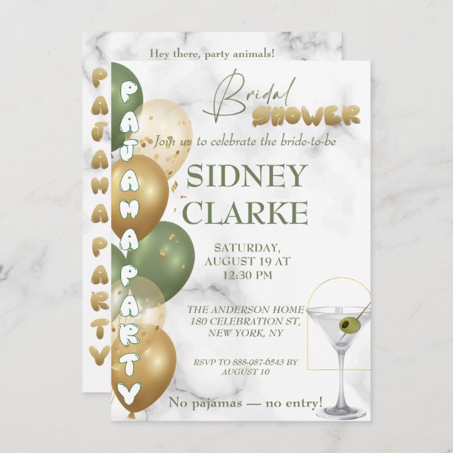 Möhippa. Pajama party Inbjudningar (Fram/baksida)