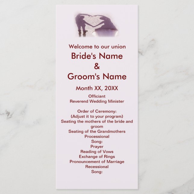 Möhippa par Silhouette Heart i Sand Bröllop Program (Framsida)